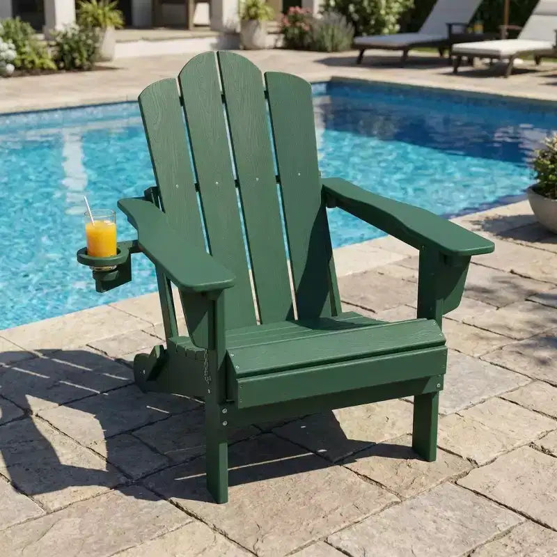 HYLEORY Sedia Adirondack Pieghevole in Plastica/Resina con Schienale Regolabile e Portabicchieri
