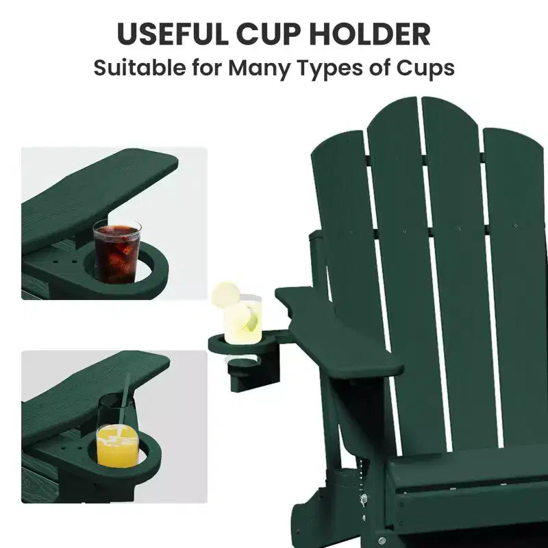 HYLEORY Sedia Adirondack Pieghevole in Plastica/Resina con Schienale Regolabile e Portabicchieri