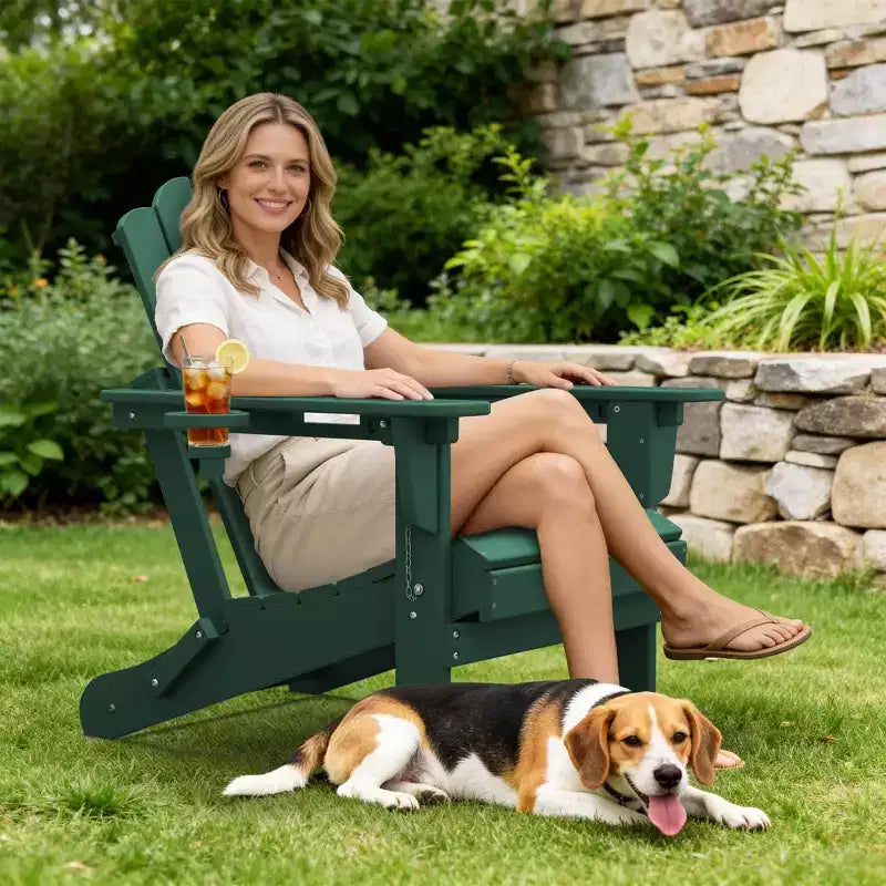 HYLEORY Sedia Adirondack Pieghevole in Plastica/Resina con Schienale Regolabile e Portabicchieri