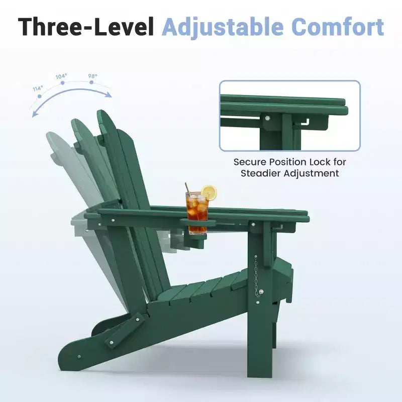 HYLEORY Sedia Adirondack Pieghevole in Plastica/Resina con Schienale Regolabile e Portabicchieri