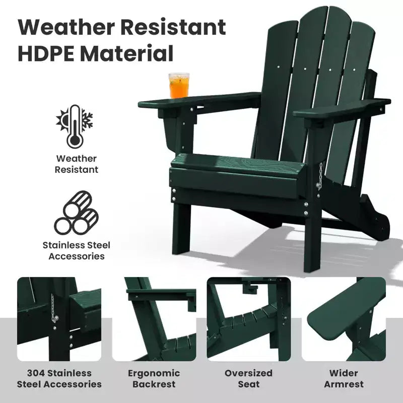 HYLEORY Sedia Adirondack Pieghevole in Plastica/Resina con Schienale Regolabile e Portabicchieri