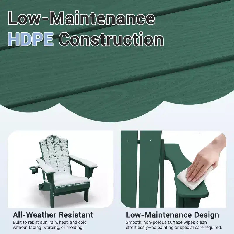 HYLEORY Sedia Adirondack Pieghevole in Plastica/Resina con Schienale Regolabile e Portabicchieri