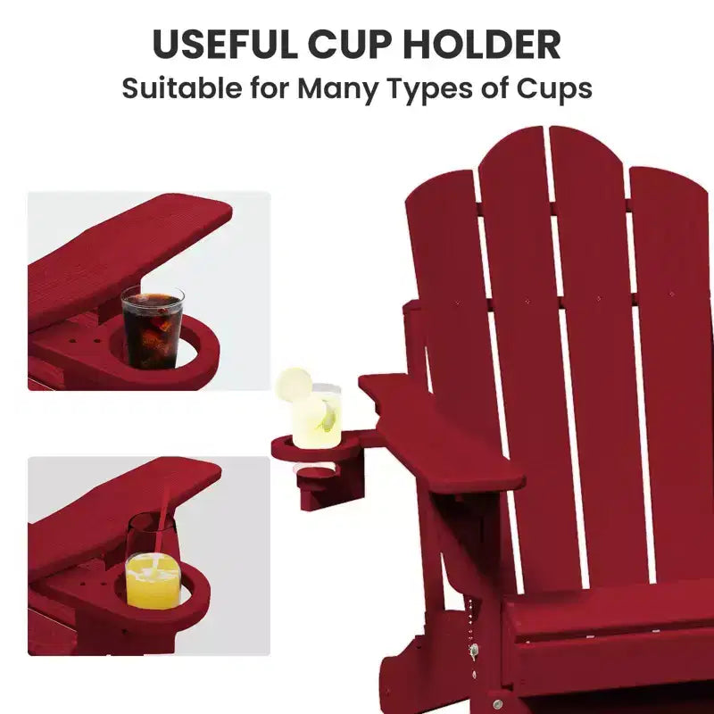 HYLEORY Sedia Adirondack Pieghevole in Plastica/Resina con Schienale Regolabile e Portabicchieri