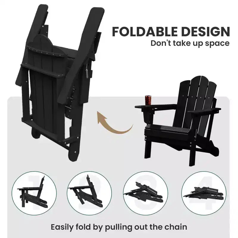 HYLEORY Sedia Adirondack Pieghevole in Plastica/Resina con Schienale Regolabile e Portabicchieri