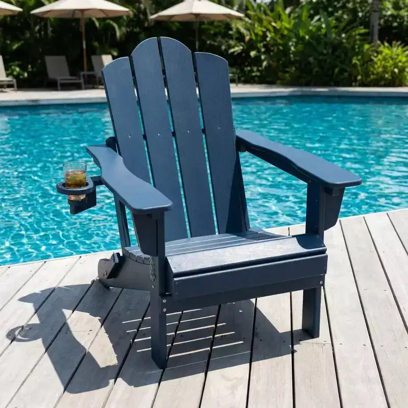 Chaise Adirondack pliante réglable en plastique/résine HYLEORY avec porte-gobelet
