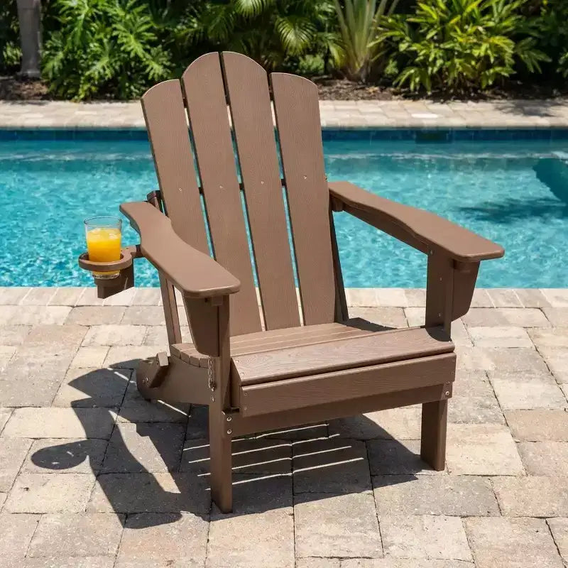 Chaise Adirondack pliante réglable en plastique/résine HYLEORY avec porte-gobelet