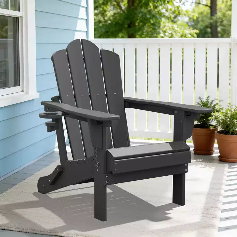 Chaise Adirondack pliante réglable en plastique/résine HYLEORY avec porte-gobelet