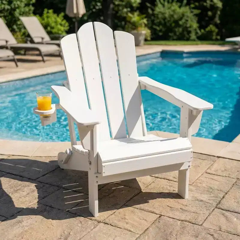 Chaise Adirondack pliante réglable en plastique/résine HYLEORY avec porte-gobelet