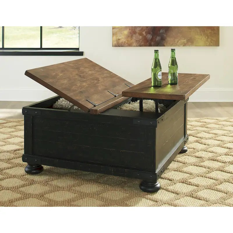 Tavolino da salotto Valebeck nero/marrone casual con piano sollevabile - 36 L x 36 P x 18 A