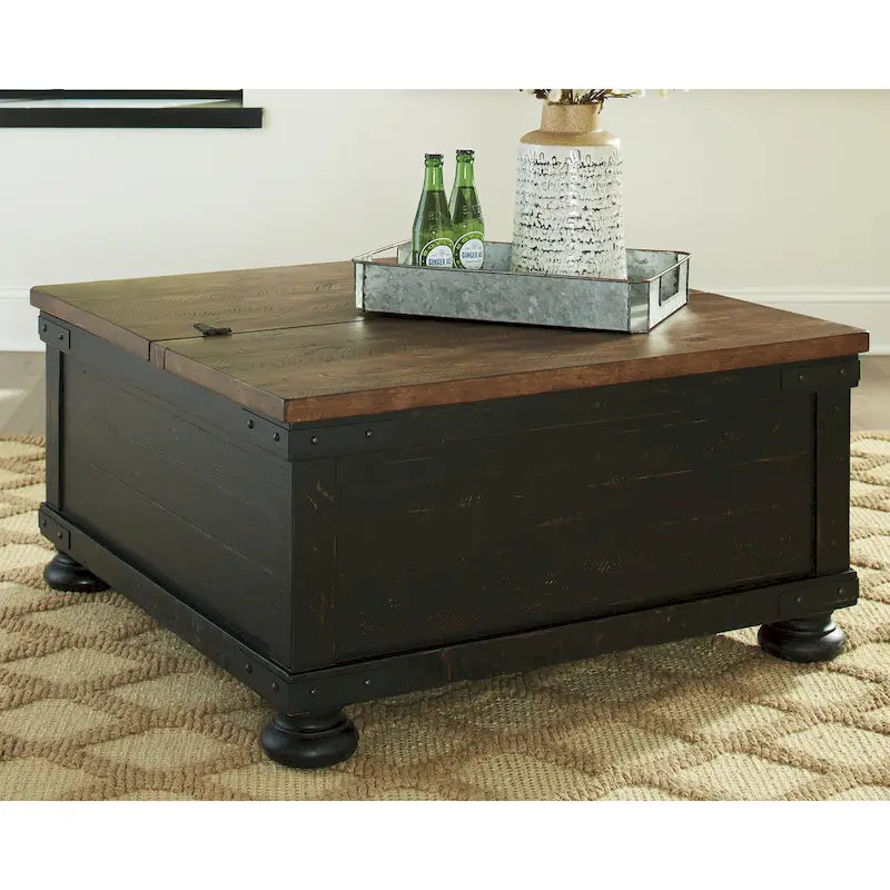 Tavolino da salotto Valebeck nero/marrone casual con piano sollevabile - 36 L x 36 P x 18 A