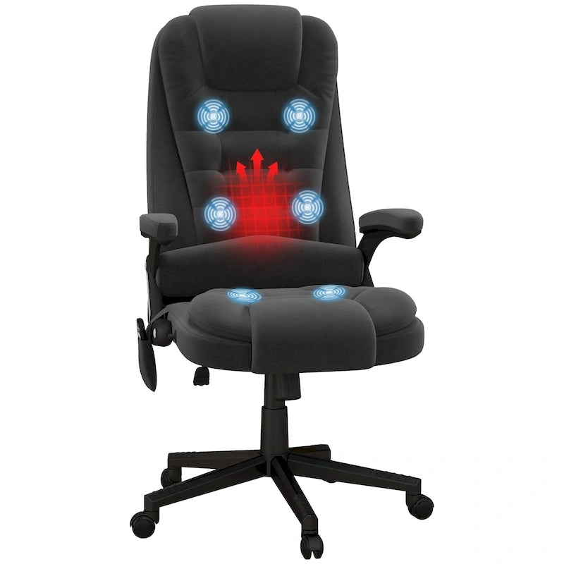 HOMCOM Sedia da Ufficio Massaggiante con 6 Punti a Vibrazione e Riscaldamento, Poltrona Ergonomica in Velluto con Schienale Reclinabile