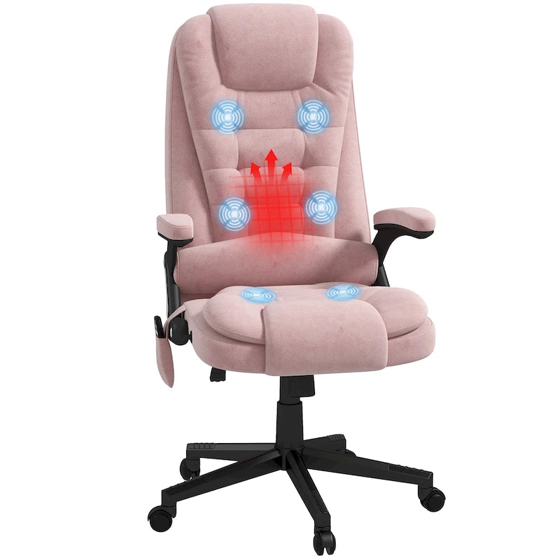Chaise de bureau de direction HOMCOM avec massage vibrant 6 points et fonction chauffante, dossier haut en velours et dossier inclinable