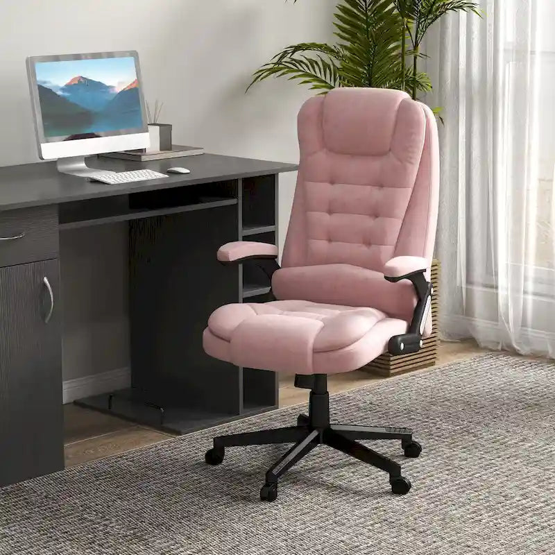 HOMCOM Sedia da Ufficio Massaggiante con 6 Punti a Vibrazione e Riscaldamento, Poltrona Ergonomica in Velluto con Schienale Reclinabile