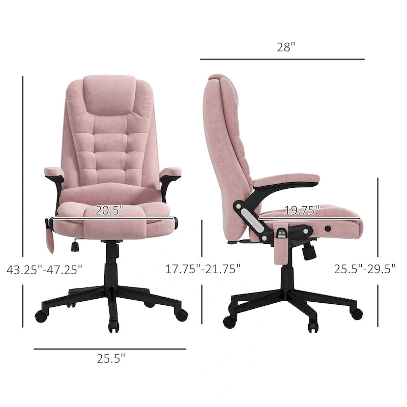 HOMCOM Sedia da Ufficio Massaggiante con 6 Punti a Vibrazione e Riscaldamento, Poltrona Ergonomica in Velluto con Schienale Reclinabile