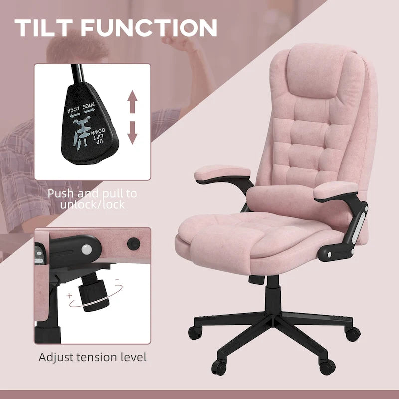 HOMCOM Sedia da Ufficio Massaggiante con 6 Punti a Vibrazione e Riscaldamento, Poltrona Ergonomica in Velluto con Schienale Reclinabile