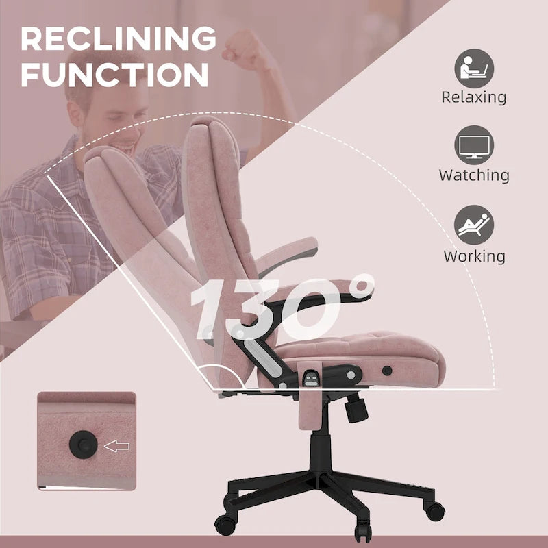 HOMCOM Sedia da Ufficio Massaggiante con 6 Punti a Vibrazione e Riscaldamento, Poltrona Ergonomica in Velluto con Schienale Reclinabile