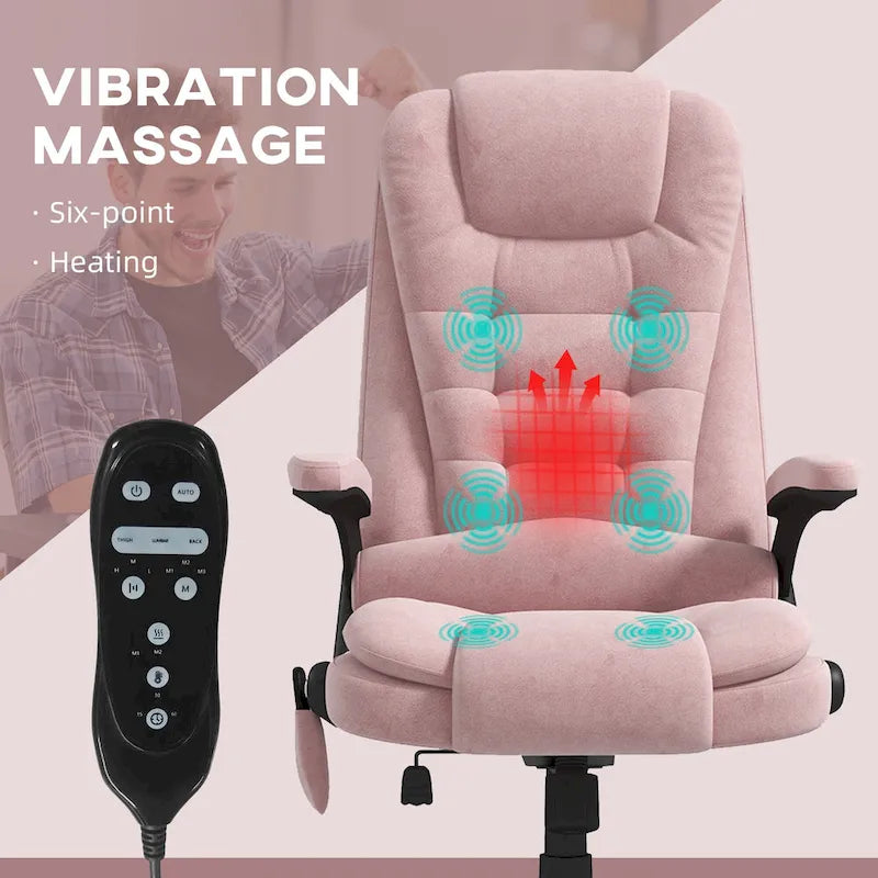 HOMCOM Sedia da Ufficio Massaggiante con 6 Punti a Vibrazione e Riscaldamento, Poltrona Ergonomica in Velluto con Schienale Reclinabile