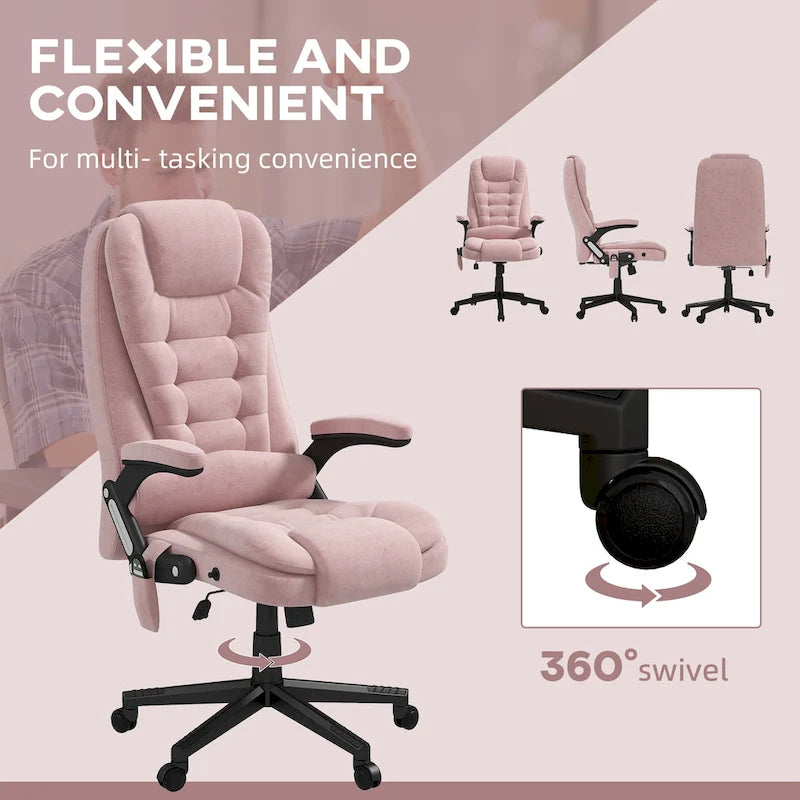 HOMCOM Sedia da Ufficio Massaggiante con 6 Punti a Vibrazione e Riscaldamento, Poltrona Ergonomica in Velluto con Schienale Reclinabile