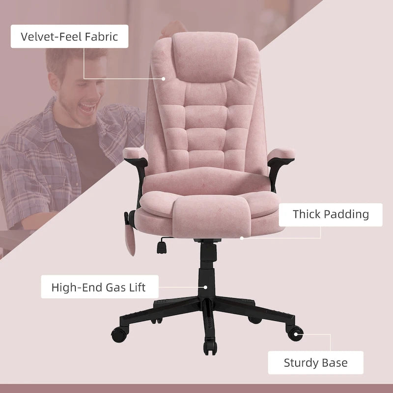 HOMCOM Sedia da Ufficio Massaggiante con 6 Punti a Vibrazione e Riscaldamento, Poltrona Ergonomica in Velluto con Schienale Reclinabile