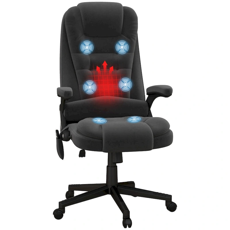 HOMCOM Sedia da Ufficio Massaggiante con 6 Punti a Vibrazione e Riscaldamento, Poltrona Ergonomica in Velluto con Schienale Reclinabile