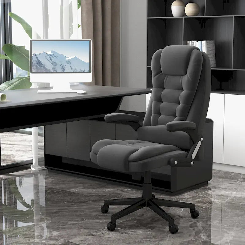 HOMCOM Sedia da Ufficio Massaggiante con 6 Punti a Vibrazione e Riscaldamento, Poltrona Ergonomica in Velluto con Schienale Reclinabile