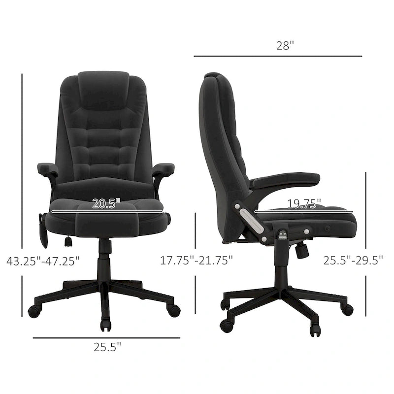 HOMCOM Sedia da Ufficio Massaggiante con 6 Punti a Vibrazione e Riscaldamento, Poltrona Ergonomica in Velluto con Schienale Reclinabile