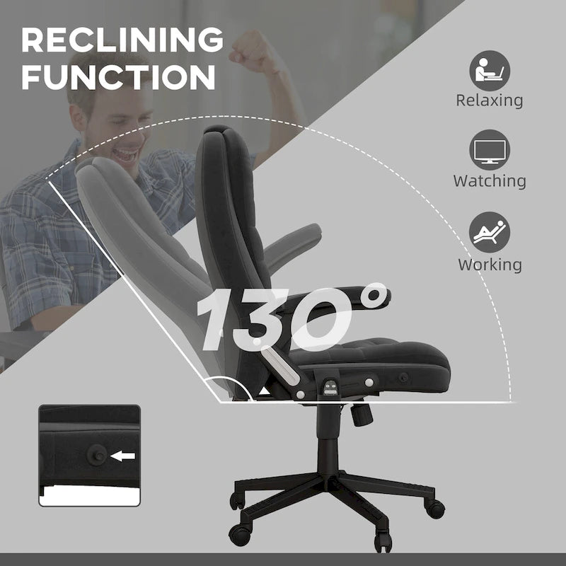 HOMCOM Sedia da Ufficio Massaggiante con 6 Punti a Vibrazione e Riscaldamento, Poltrona Ergonomica in Velluto con Schienale Reclinabile