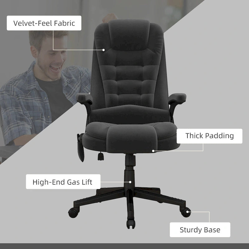 HOMCOM Sedia da Ufficio Massaggiante con 6 Punti a Vibrazione e Riscaldamento, Poltrona Ergonomica in Velluto con Schienale Reclinabile
