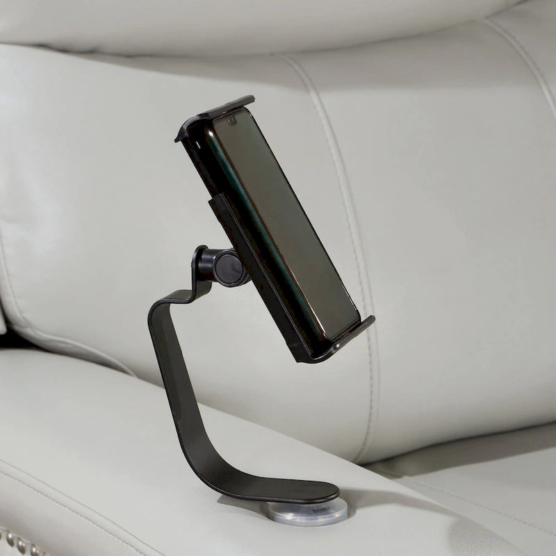 Divano Recliner Etty in Similpelle Grigio Chiaro con USB e Vassoio di Furniture of America