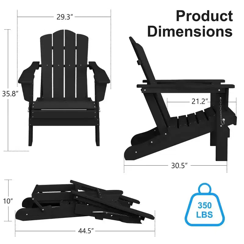 Sedia da esterni HYLEORY in HDPE per patio, sedia Adirondack pieghevole