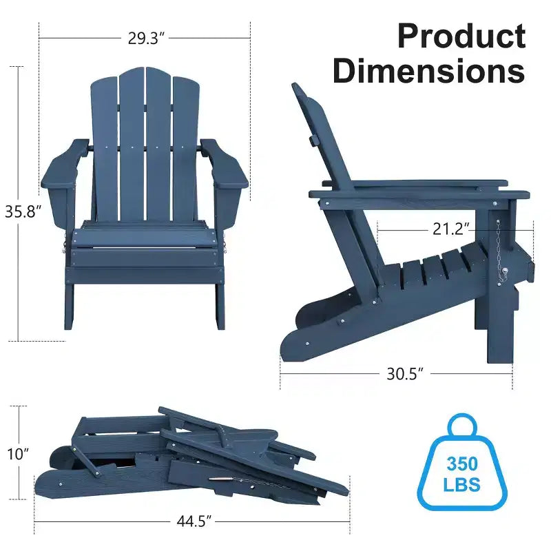 Sedia da esterni HYLEORY in HDPE per patio, sedia Adirondack pieghevole