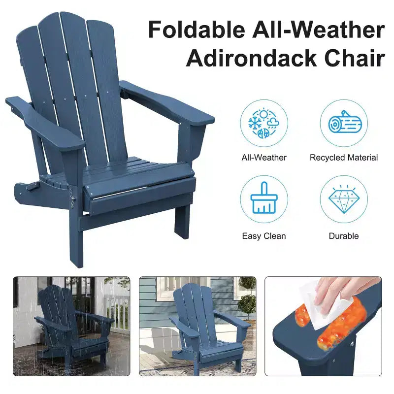 Sedia da esterni HYLEORY in HDPE per patio, sedia Adirondack pieghevole