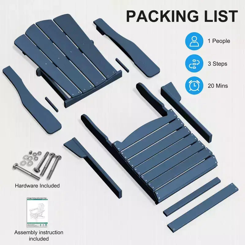 Sedia da esterni HYLEORY in HDPE per patio, sedia Adirondack pieghevole