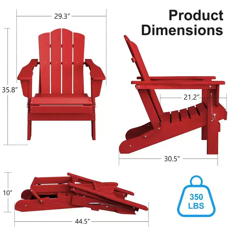 Sedia da esterni HYLEORY in HDPE per patio, sedia Adirondack pieghevole