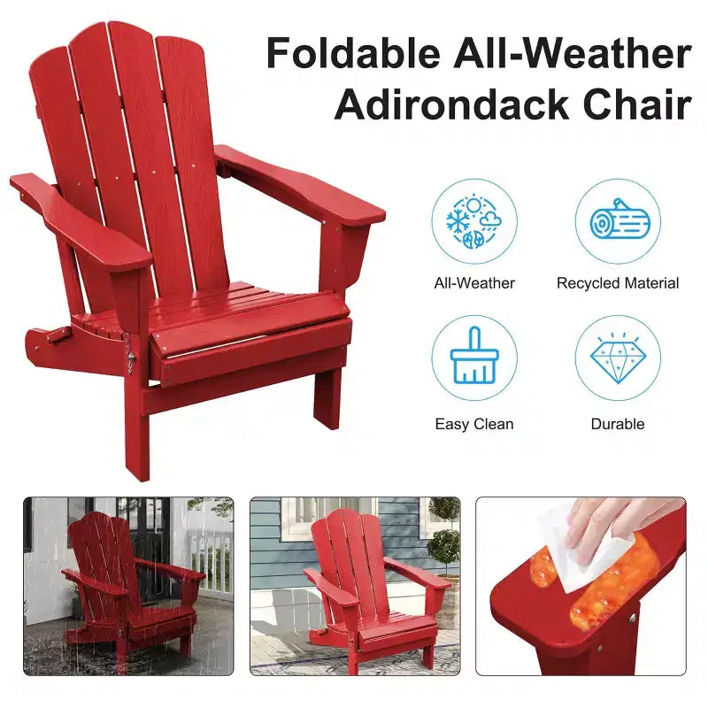 Sedia da esterni HYLEORY in HDPE per patio, sedia Adirondack pieghevole
