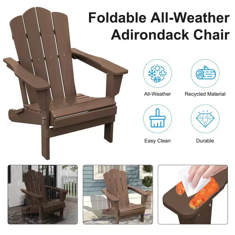 Sedia da esterni HYLEORY in HDPE per patio, sedia Adirondack pieghevole