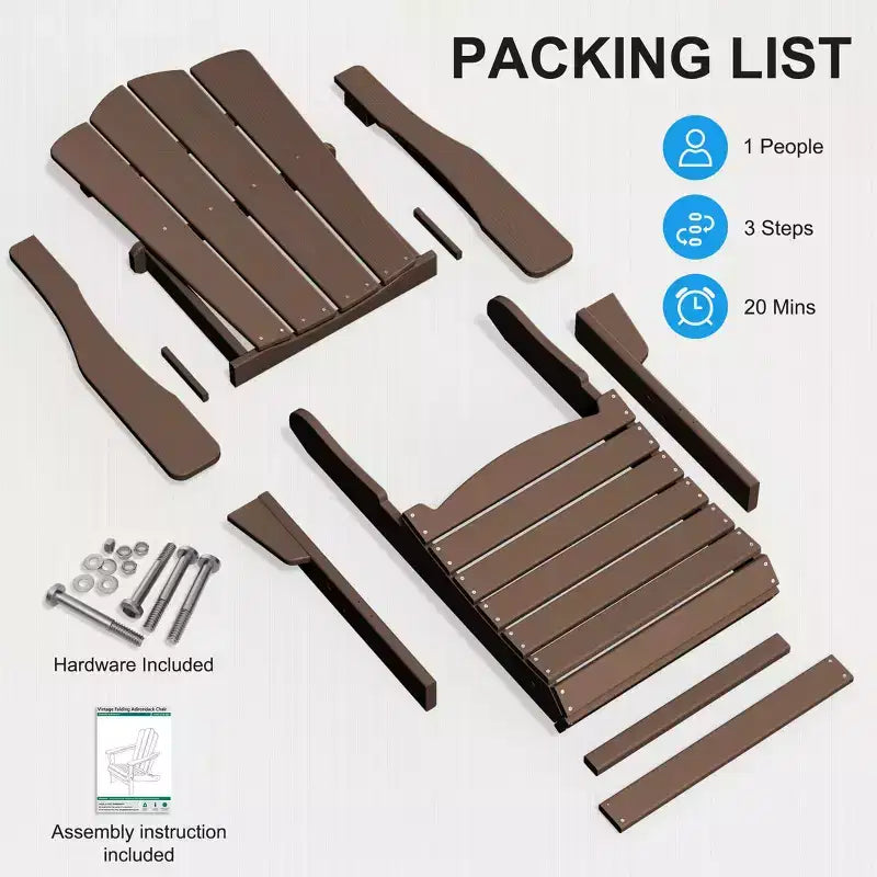 Sedia da esterni HYLEORY in HDPE per patio, sedia Adirondack pieghevole