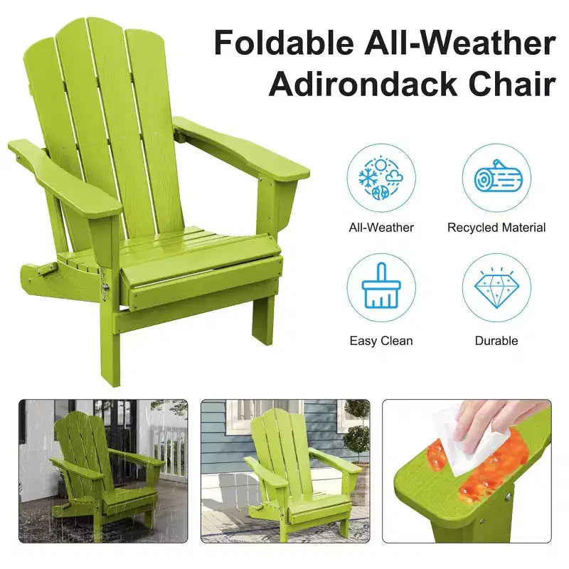 Sedia da esterni HYLEORY in HDPE per patio, sedia Adirondack pieghevole