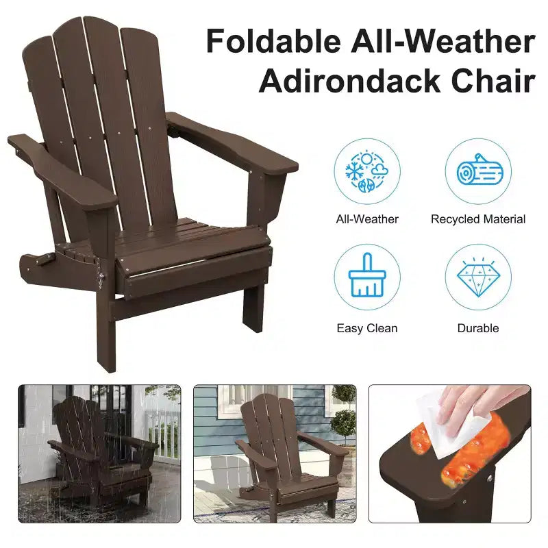 Sedia da esterni HYLEORY in HDPE per patio, sedia Adirondack pieghevole