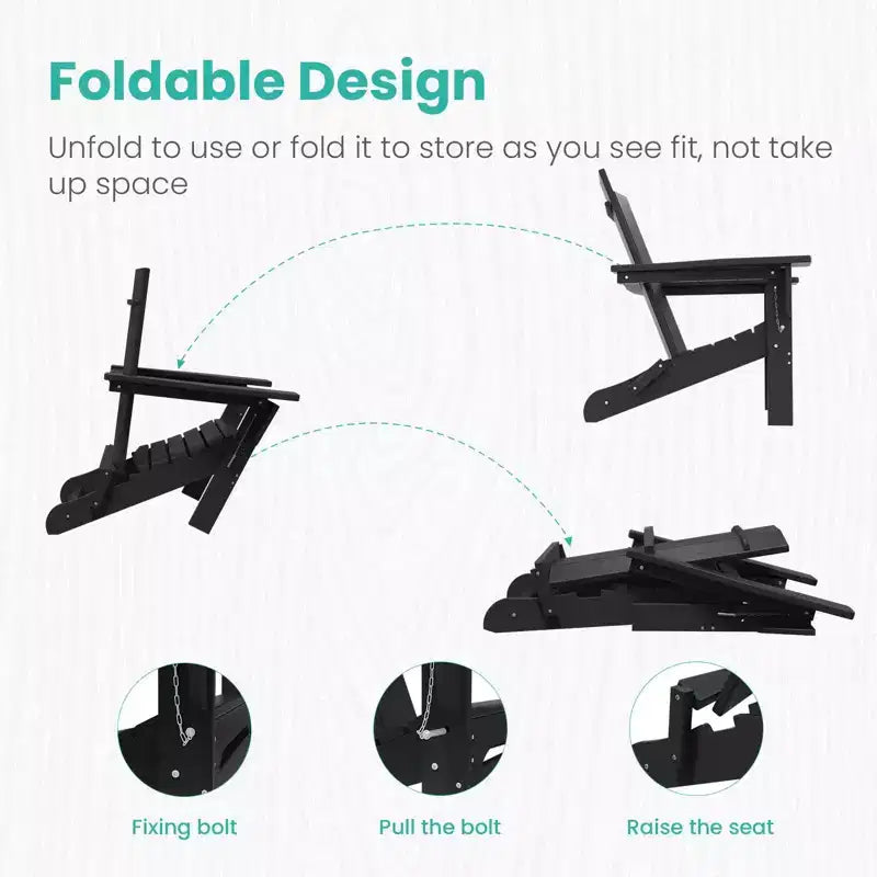 Sedia Adirondack Pieghevole da Esterno in HDPE Hyleory, Schienale Curvo a 103 Gradi