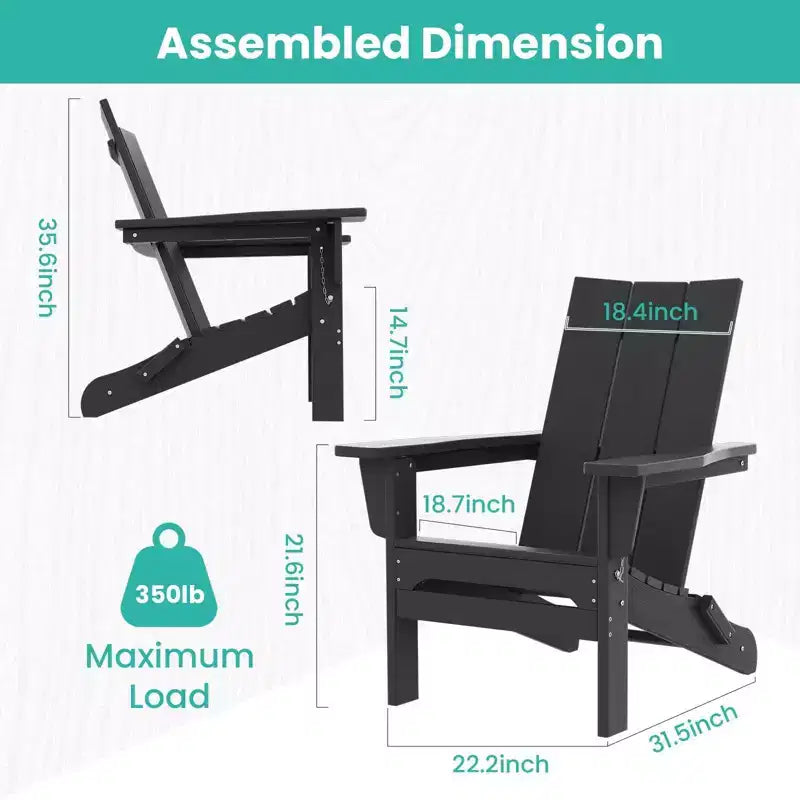 Sedia Adirondack Pieghevole da Esterno in HDPE Hyleory, Schienale Curvo a 103 Gradi