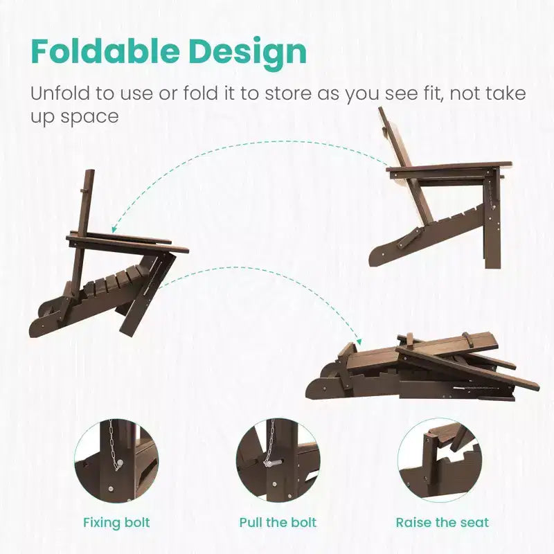Sedia Adirondack Pieghevole da Esterno in HDPE Hyleory, Schienale Curvo a 103 Gradi
