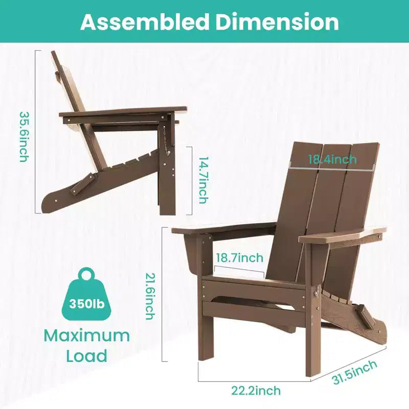 Sedia Adirondack Pieghevole da Esterno in HDPE Hyleory, Schienale Curvo a 103 Gradi
