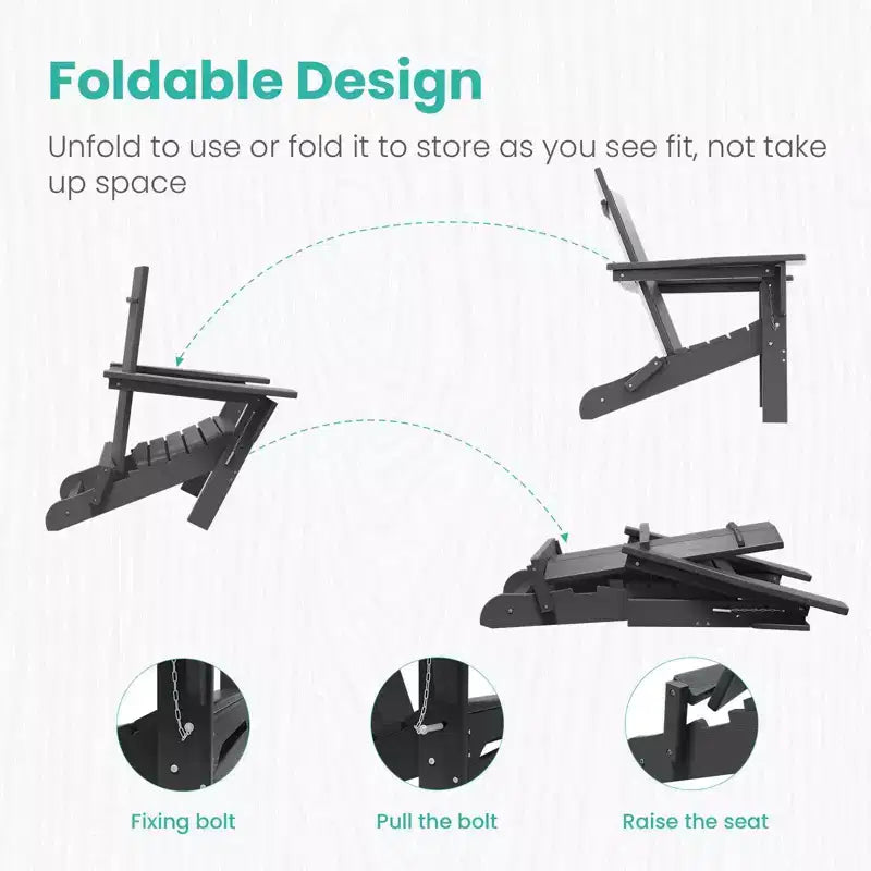 Sedia Adirondack Pieghevole da Esterno in HDPE Hyleory, Schienale Curvo a 103 Gradi