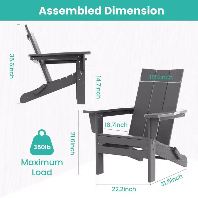 Sedia Adirondack Pieghevole da Esterno in HDPE Hyleory, Schienale Curvo a 103 Gradi