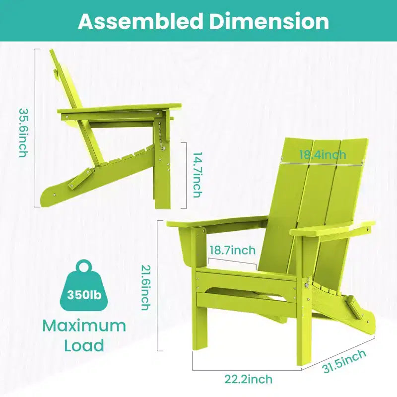 Sedia Adirondack Pieghevole da Esterno in HDPE Hyleory, Schienale Curvo a 103 Gradi