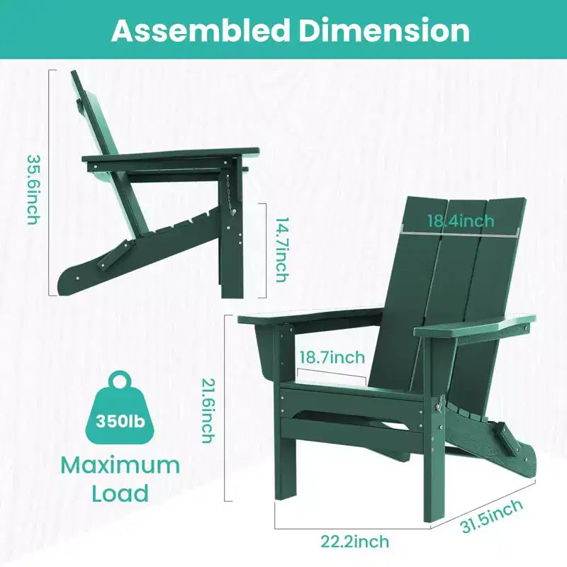 Sedia Adirondack Pieghevole da Esterno in HDPE Hyleory, Schienale Curvo a 103 Gradi