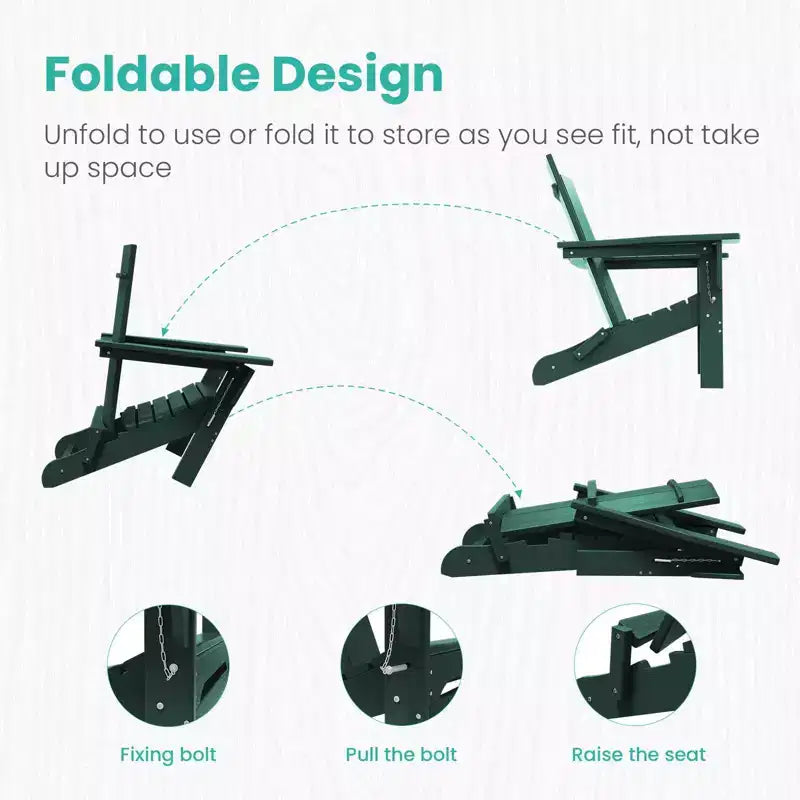Sedia Adirondack Pieghevole da Esterno in HDPE Hyleory, Schienale Curvo a 103 Gradi
