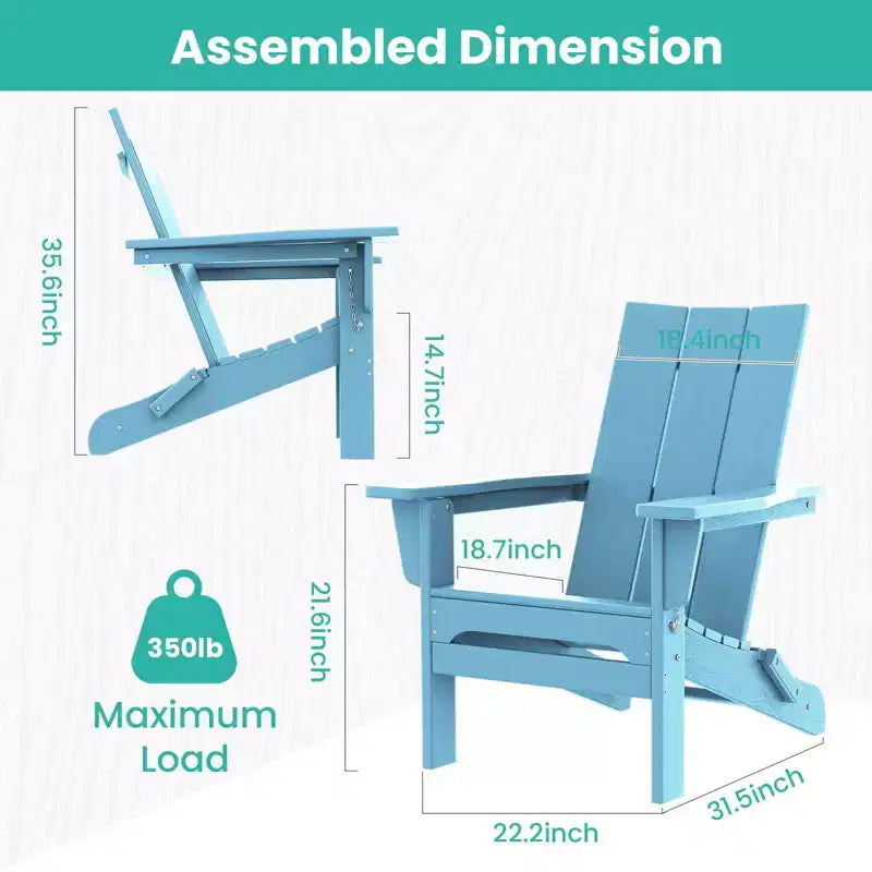 Sedia Adirondack Pieghevole da Esterno in HDPE Hyleory, Schienale Curvo a 103 Gradi