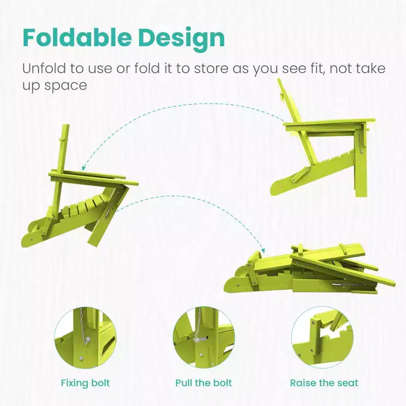 Sedia Adirondack Pieghevole da Esterno in HDPE Hyleory, Schienale Curvo a 103 Gradi